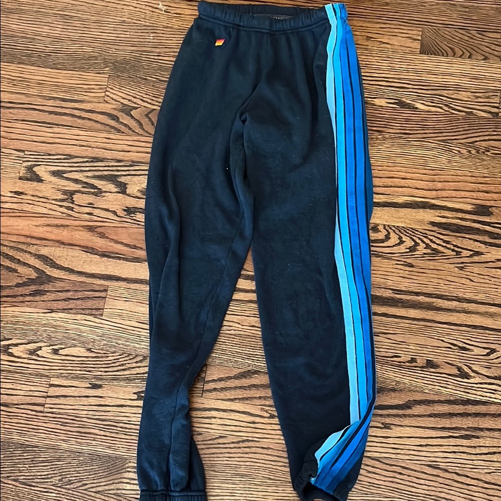 Aviator Nation Black Sweatpants with Blue Stripes